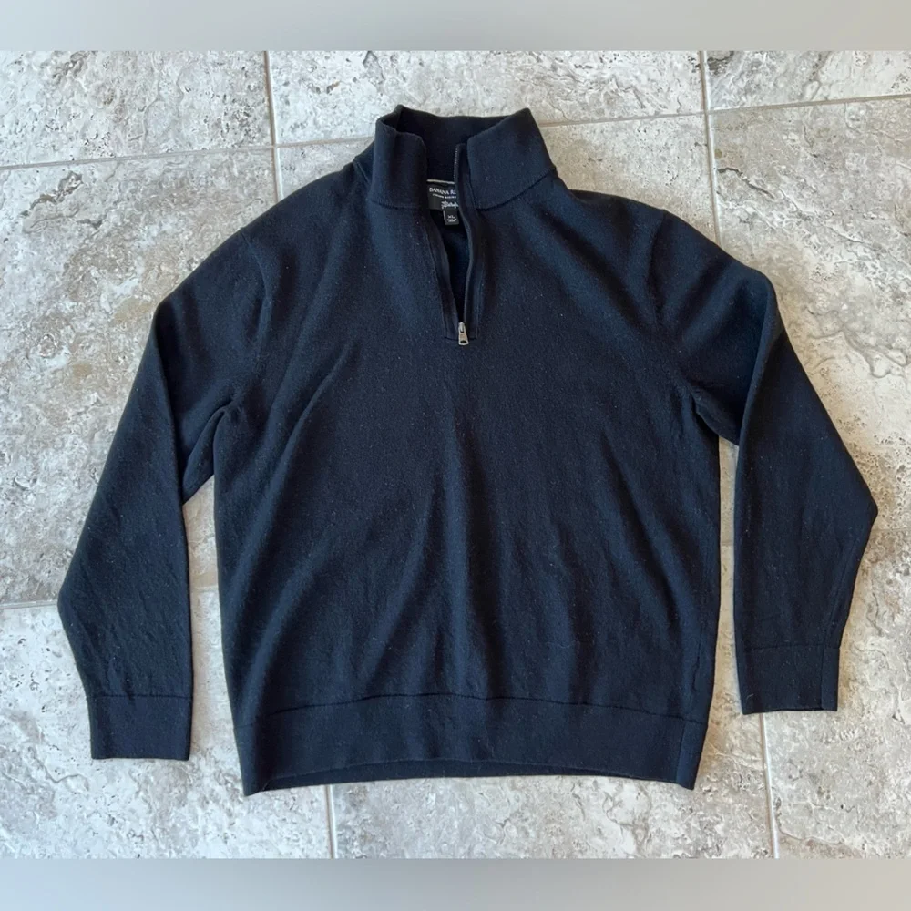 Banana Republic Italian Merino Wool Half-Zip Sweater in Black, size XL